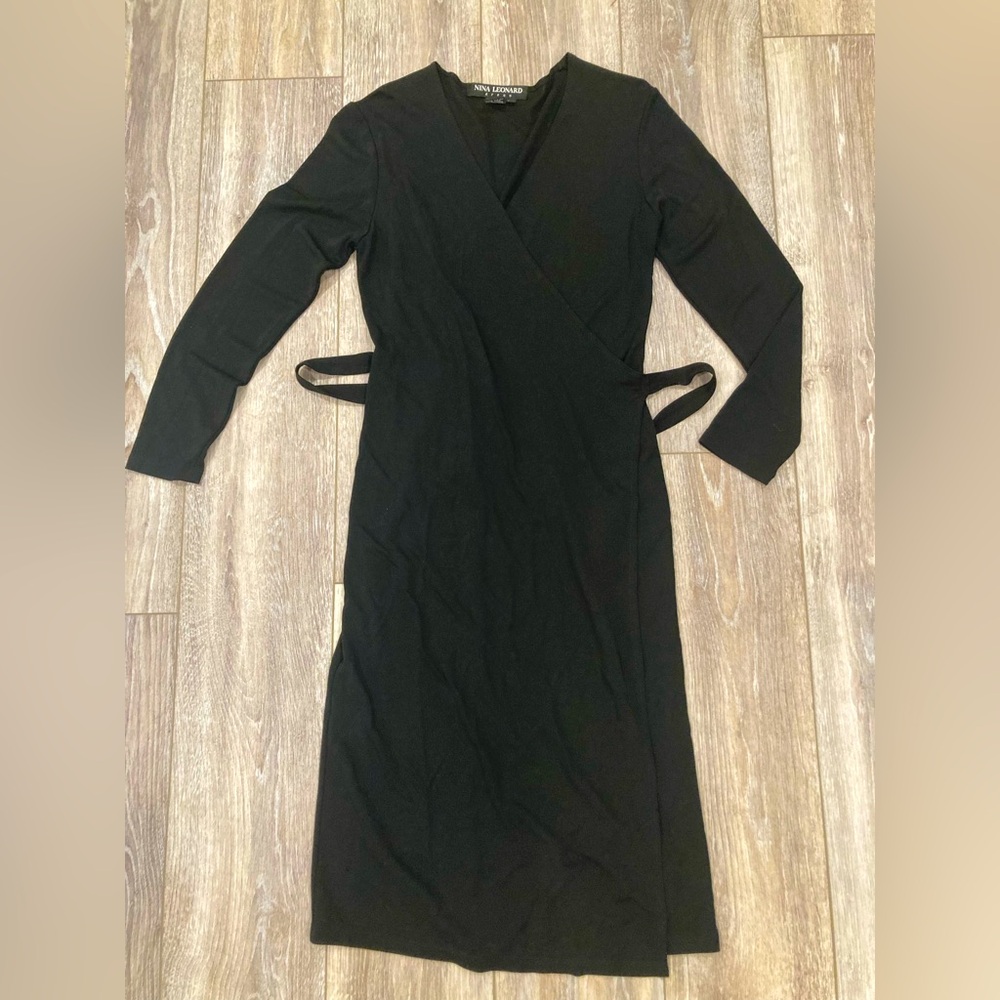 Nina Leonard Black Long Sleeve Sheath Dress